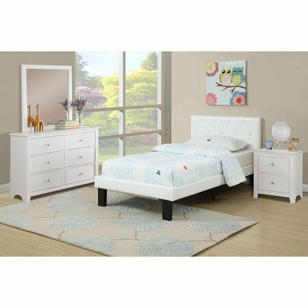 KD GABINETES Upholstered Bed Frame with Slats in White Faux Leather - Twin Size KD3132575
